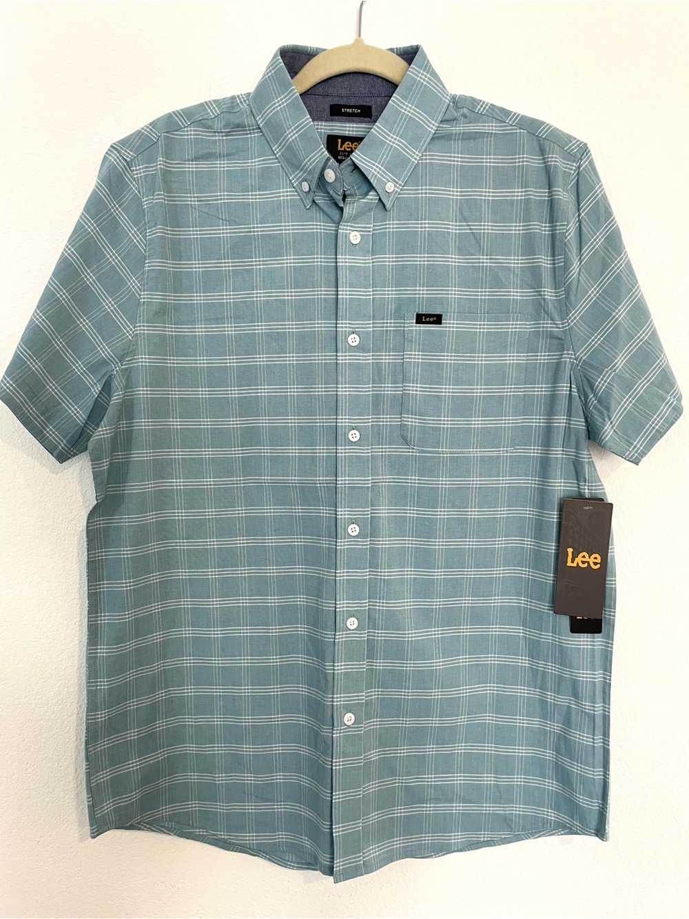 Lee Regular Fit Stretch Men's Short-Sleeve Plaid Button-Down Shirt Blue + White